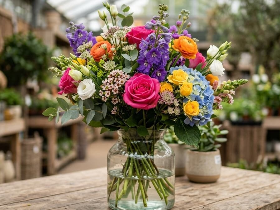 Cut flowers & glassware